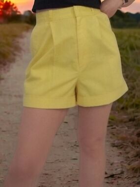 Women’s High-Rise Yellow Tailored Shorts